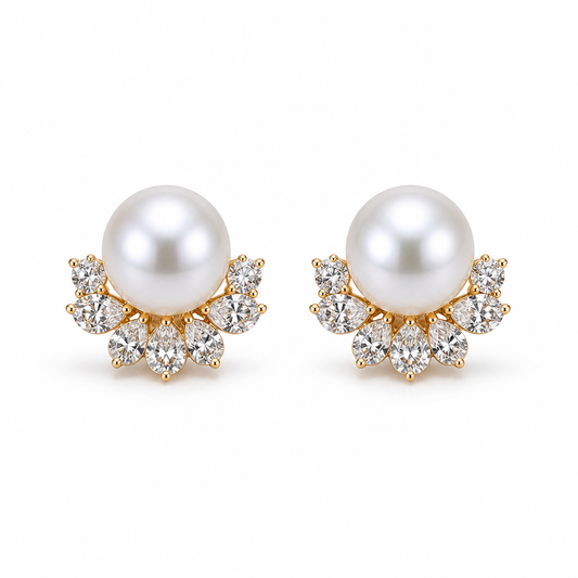 Australian South Sea pearl and moissanite stud earrings, white with pink overtone | Tayam Sydney CBD
