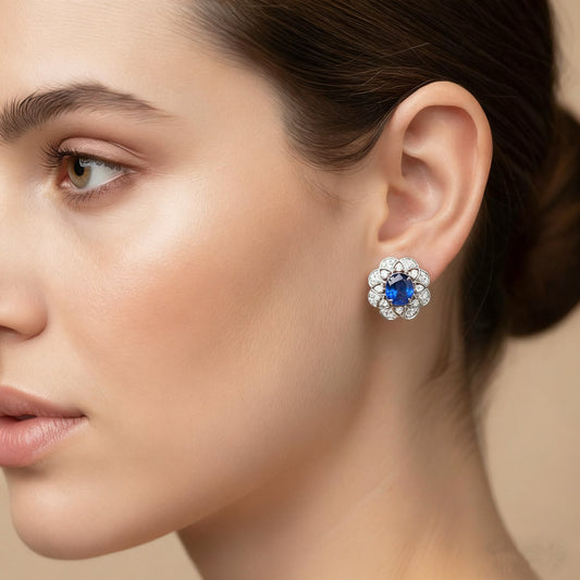 18K White Gold Sapphire Flower Earrings – 1.8ct Natural Blue Sapphires & Diamonds | TayaM Jewellery Sydney | Tayam Jewellery