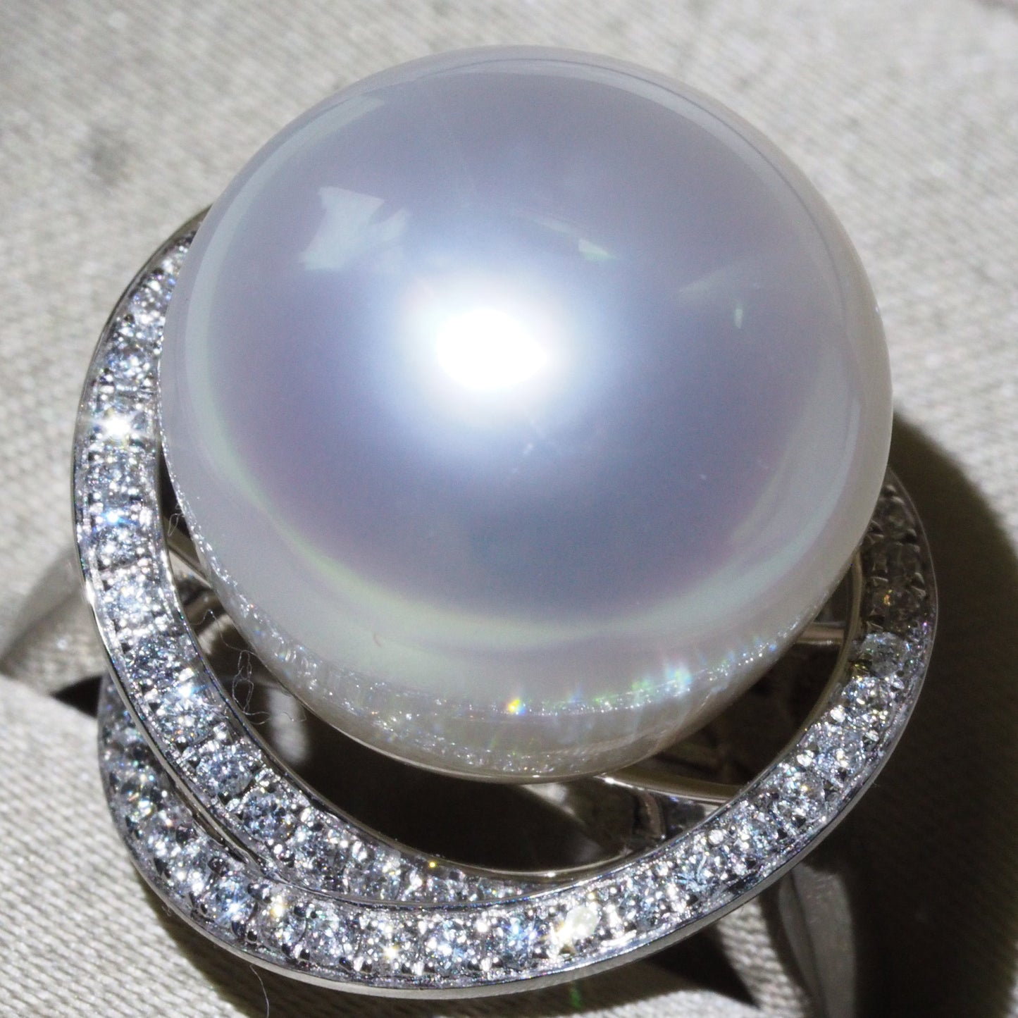 18K White Gold Natural South Sea Pearl & Diamond Halo Ring - 14mm Elegance | Tayam Jewellery