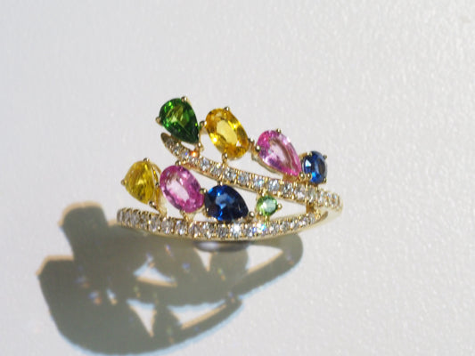 14k colorful natural sapphire ring-Stylish Everyday Luxury | Tayam Jewellery