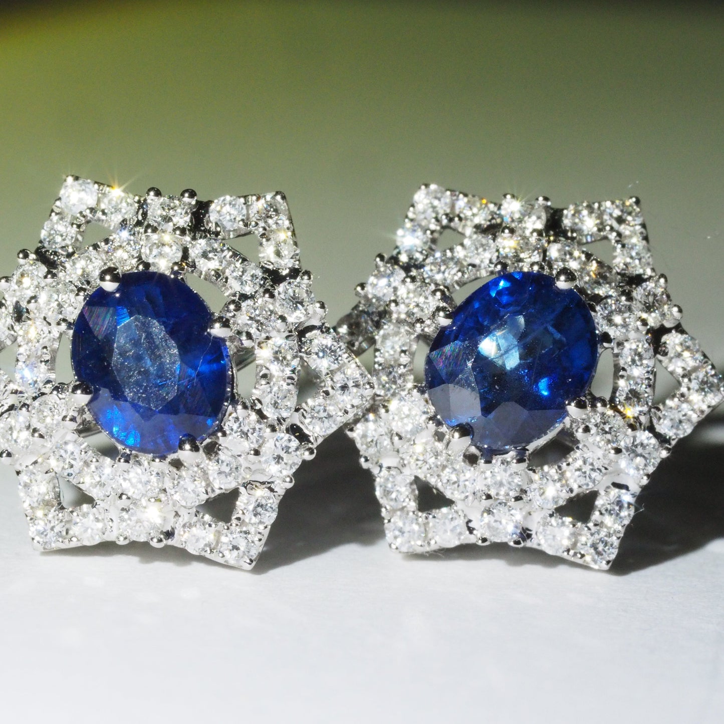 18k Sapphire Stud Earrings with Natural Diamonds – Timeless Elegance | Tayam Jewellery