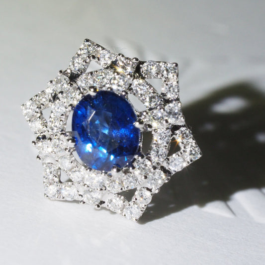 18k Sapphire Stud Earrings with Natural Diamonds – Timeless Elegance | Tayam Jewellery