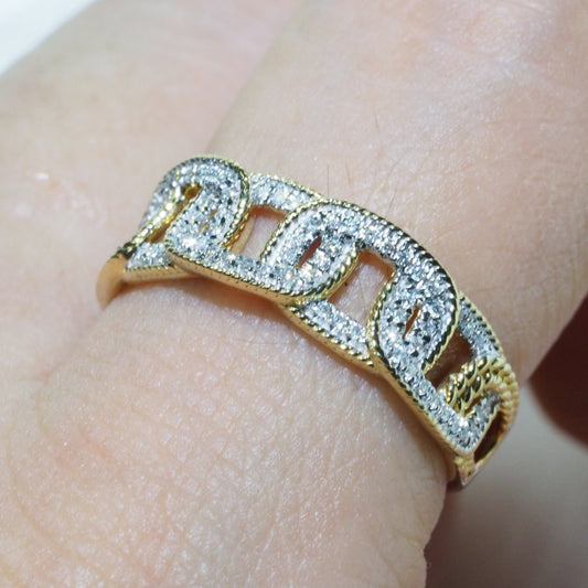 Wide Chain Ring in 14K Yellow & White Gold - Bold and Elegant Statement Piece | Tayam Jewellery