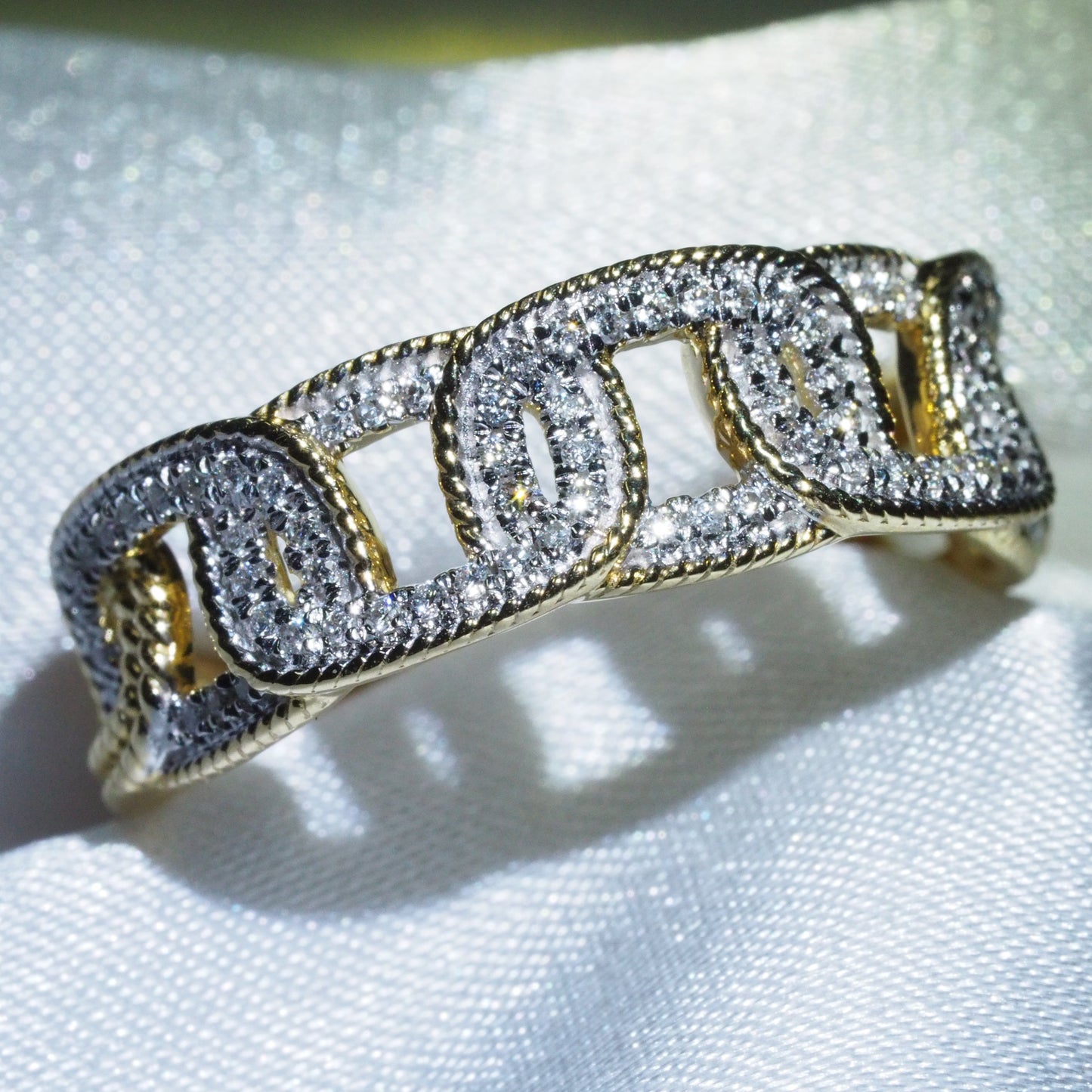 Wide Chain Ring in 14K Yellow & White Gold - Bold and Elegant Statement Piece | Tayam Jewellery