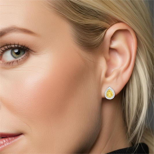 Pear-Shaped Yellow Diamond Drop Earrings 18K Gold 0.5ct | Tayam Jewellery