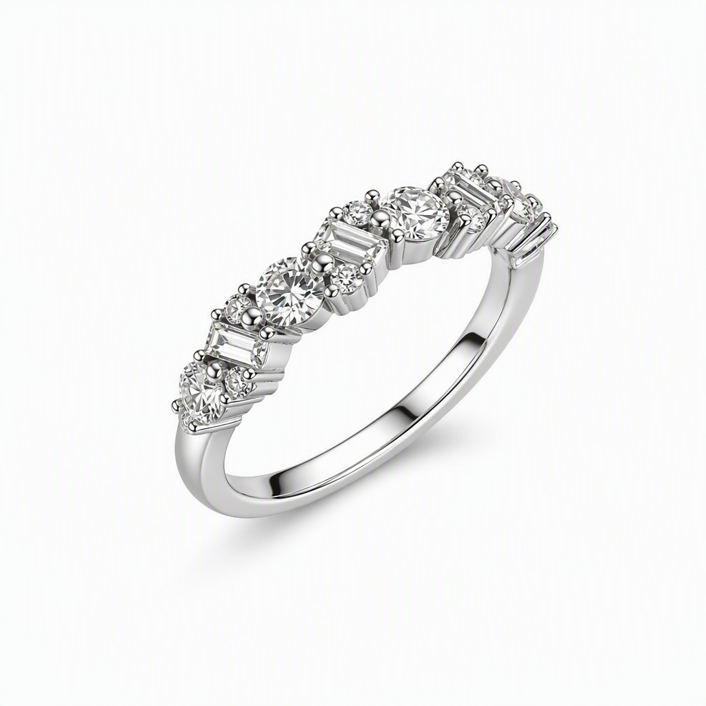 Mixed cut diamond band close-up — princess and round scattered design | Tayam Sydney
