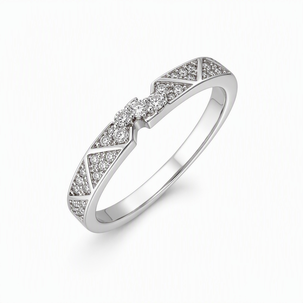 Geometric pave diamond band close-up — 18K gold wedding ring | Tayam Sydney