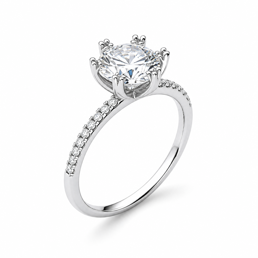 Snowflake prong engagement ring side profile — bespoke Sydney CBD | Tayam Jewellery