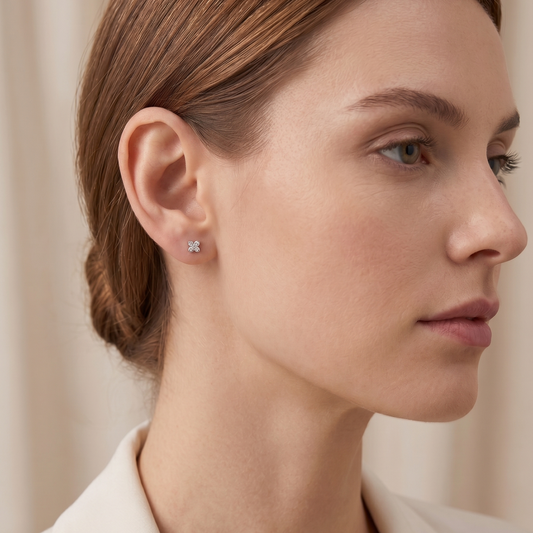 18K White Gold Mini Clover Diamond Stud Earrings (0.20ct) | Tayam Jewellery