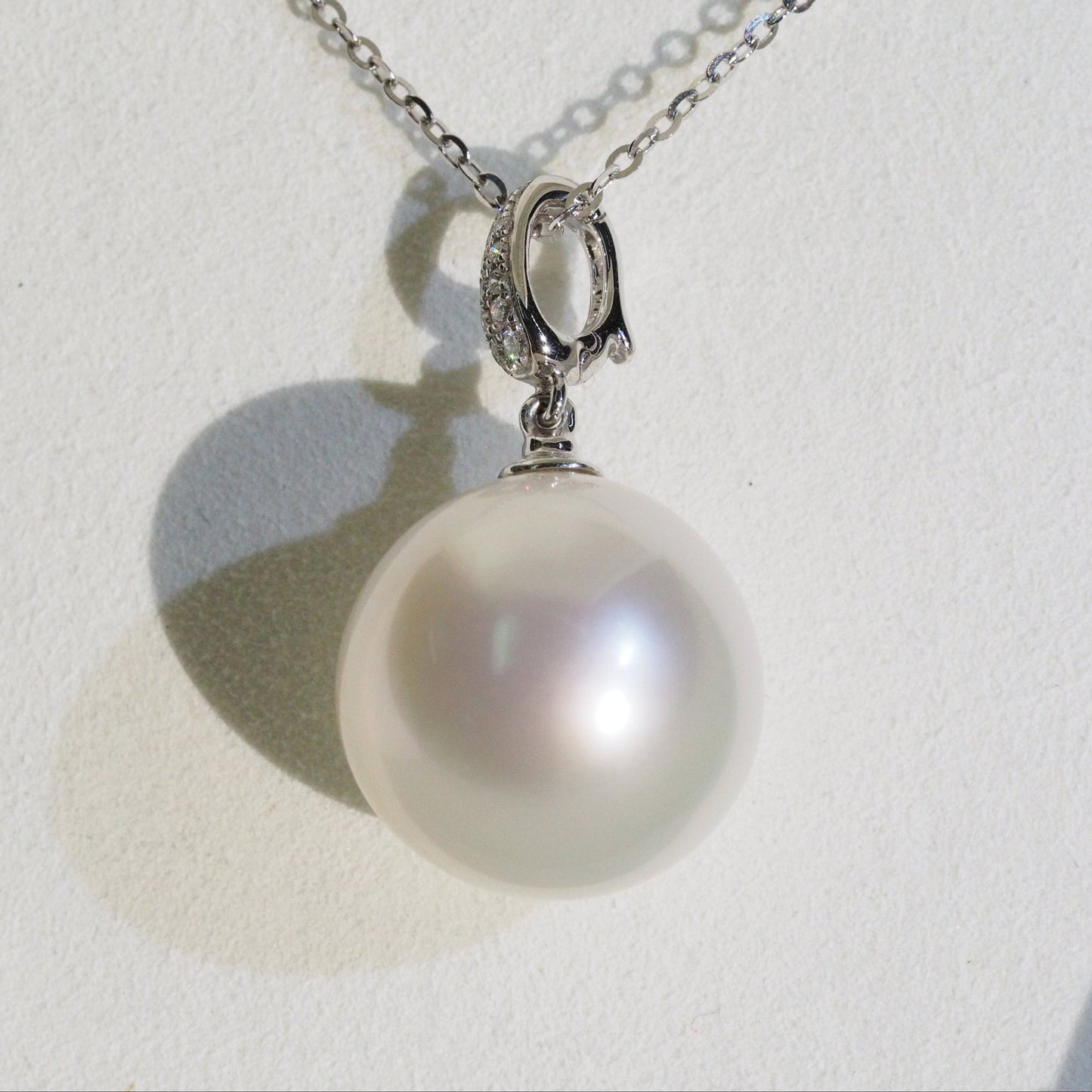 South Sea pearl pendant side view — exceptionally rare size 18K white gold | Tayam Sydney CBD