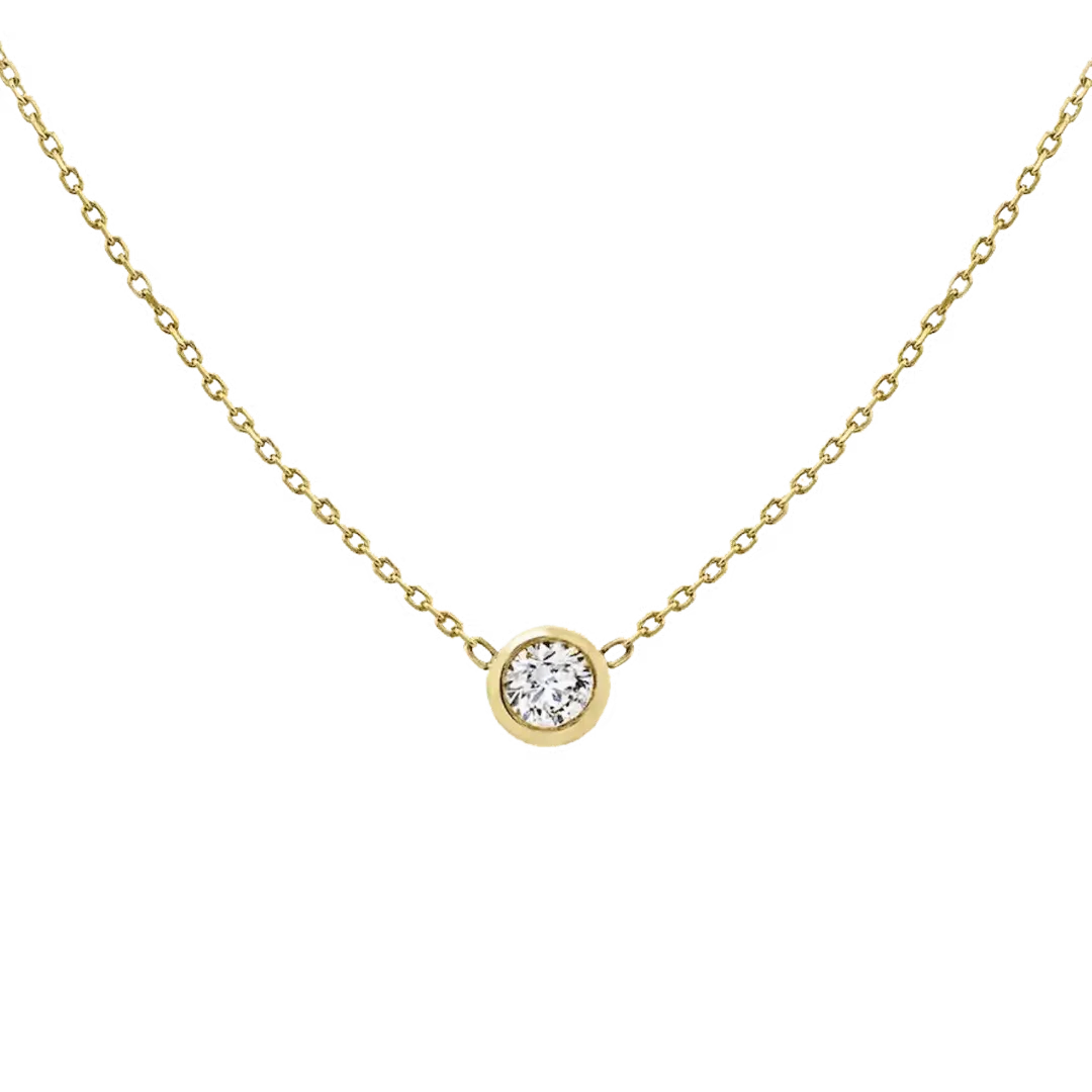 Delicate gold necklace with single round diamond pendant, minimalist Sydney jewellery design