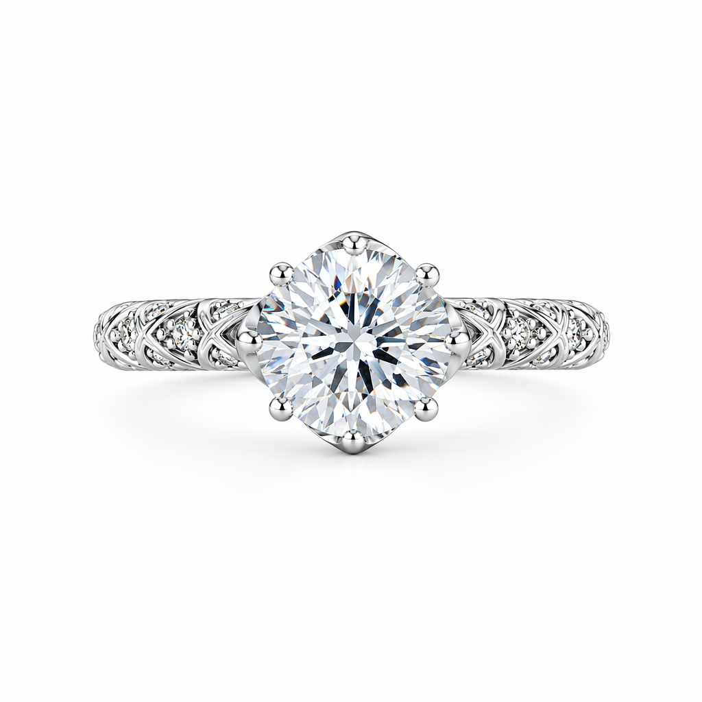 1ct lab round flower ring | Tayam Jewellery