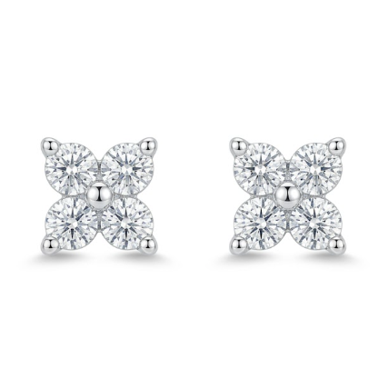 18K White Gold Mini Clover Diamond Stud Earrings (0.20ct) | Tayam Jewellery