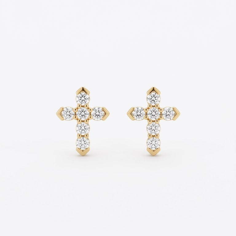 Elevate your everyday style with these stunning 18k Yellow Gold Diamond Cross Stud Earrings. | Tayam Jewellery
