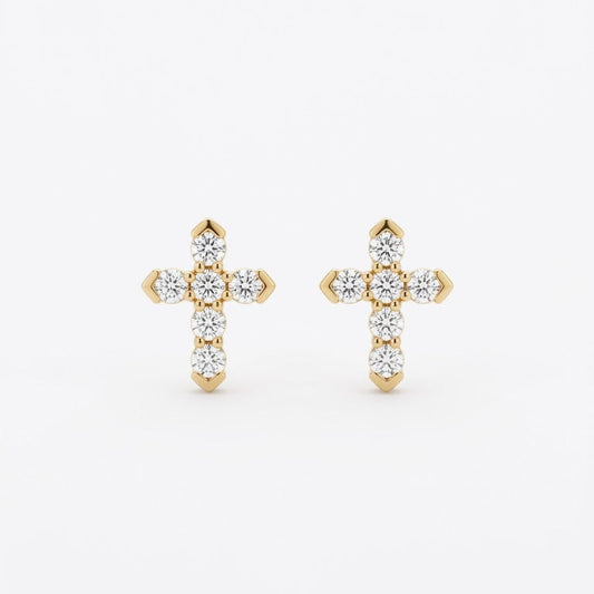 Elevate your everyday style with these stunning 18k Yellow Gold Diamond Cross Stud Earrings. | Tayam Jewellery