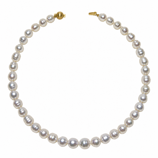 8-10.95mm South Sea pearl strand, 39 pearls, white pink overtones, 18K gold clasp | Tayam Sydney CBD