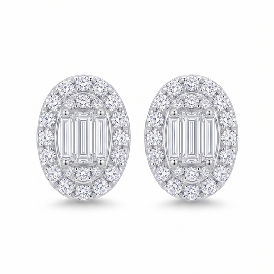 18k White Gold Oval Diamond Stud Earrings | Tayam Jewellery