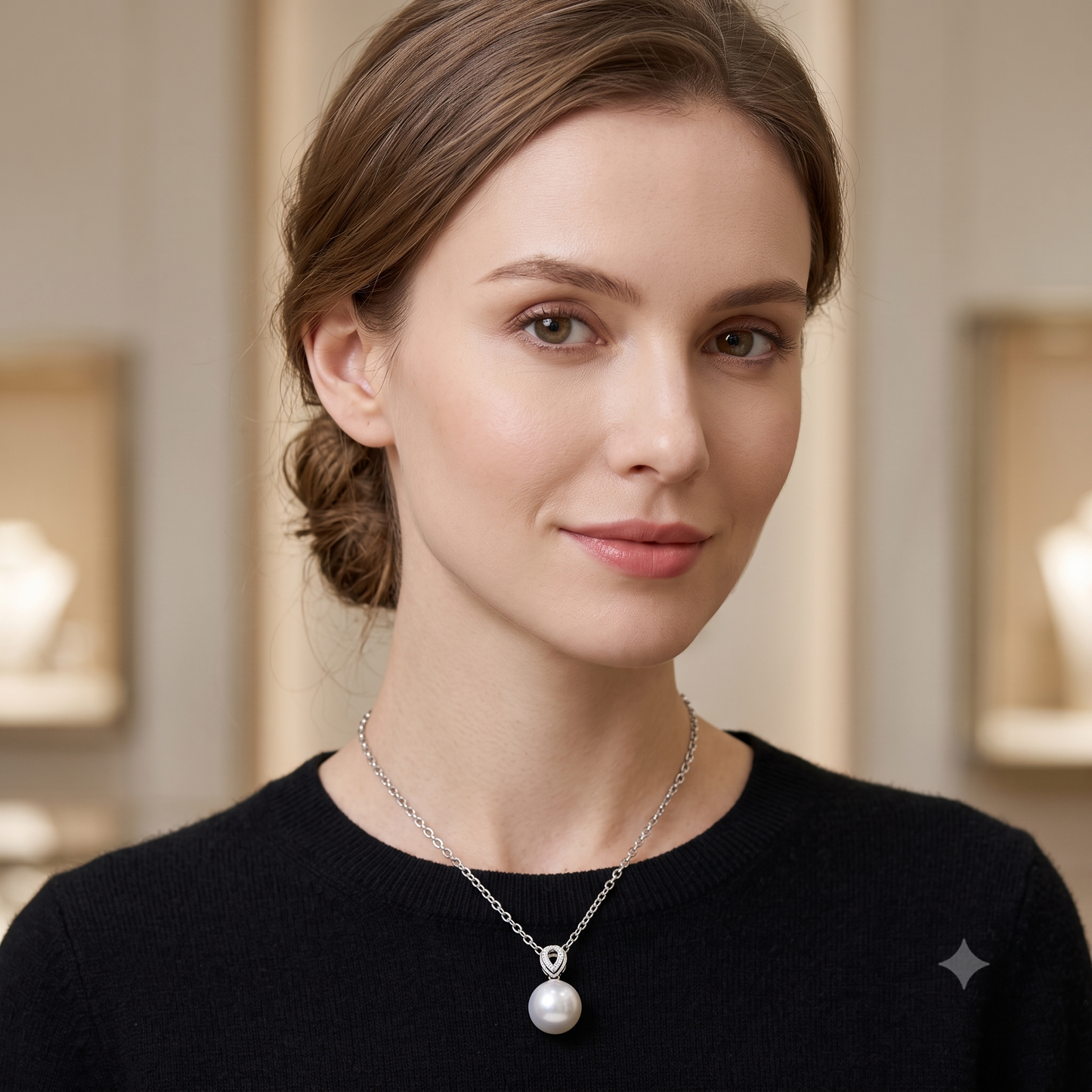 South Sea pearl pendant additional view — round pearl 18K white gold natural diamond | Tayam Sydney CBD