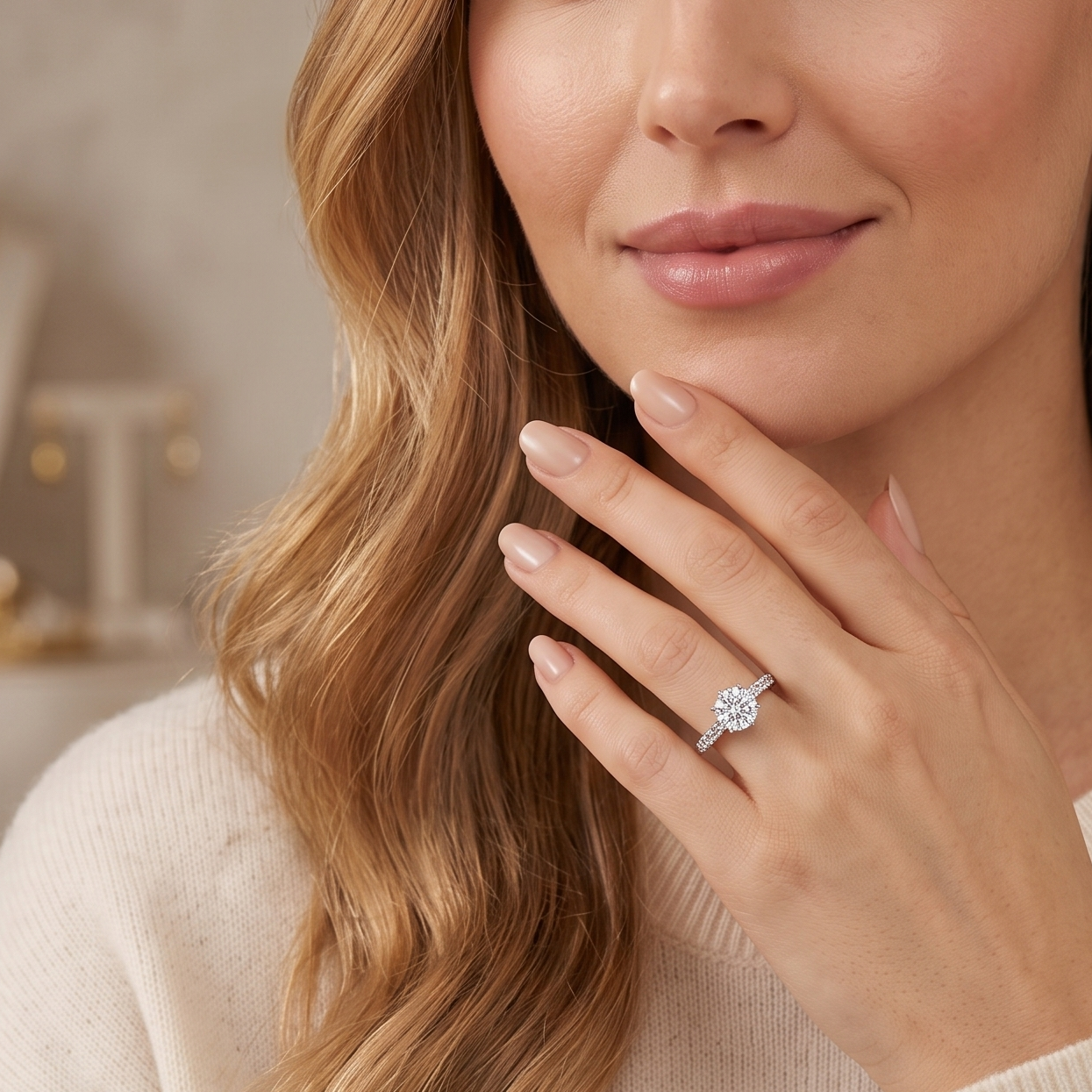 1ct lab round flower ring | Tayam Jewellery