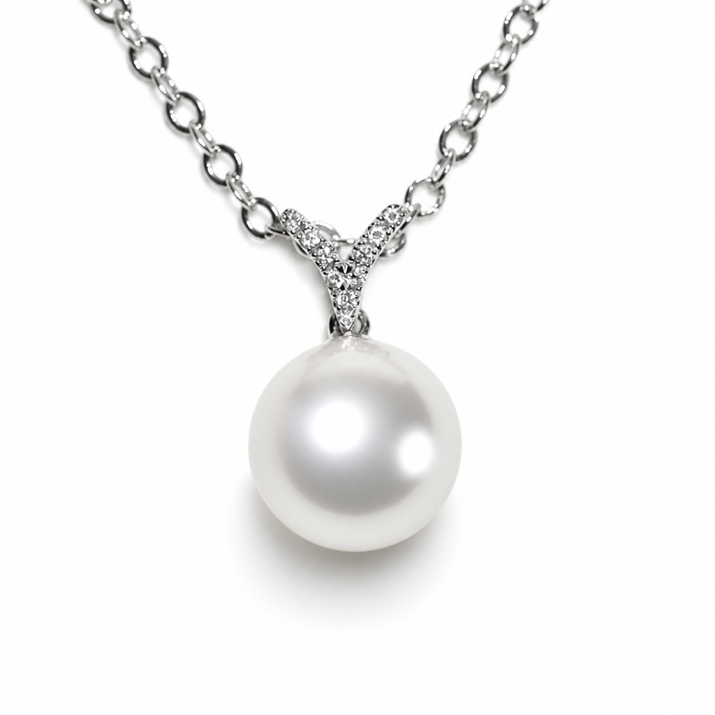 10.5mm round South Sea pearl pendant with lab diamonds — 9K white gold | Tayam Sydney CBD