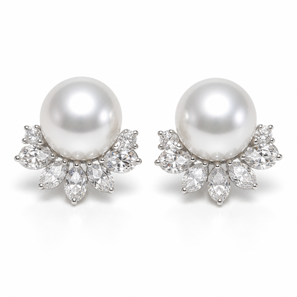 9-10mm round Australian South Sea pearl stud earrings with moissanite | Tayam Sydney CBD