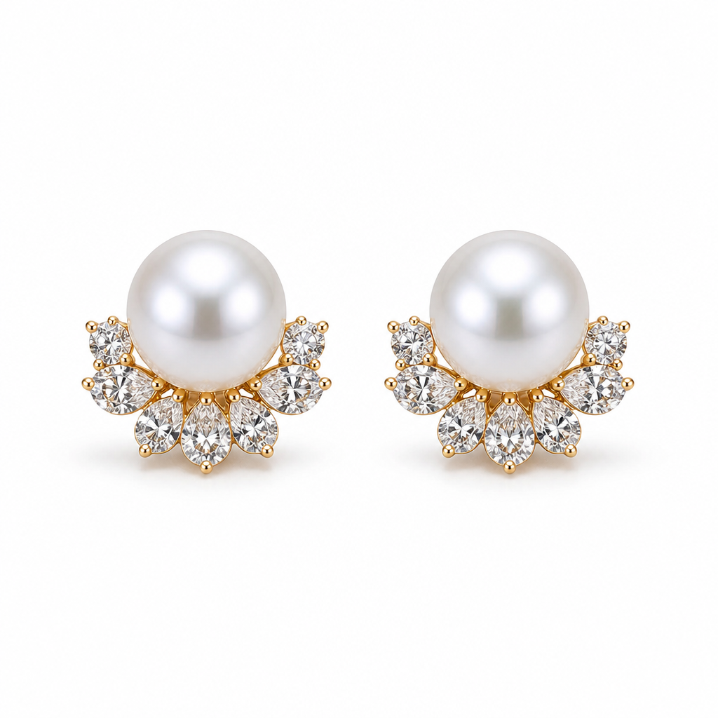 Australian South Sea pearl and moissanite stud earrings, white with pink overtone | Tayam Sydney CBD