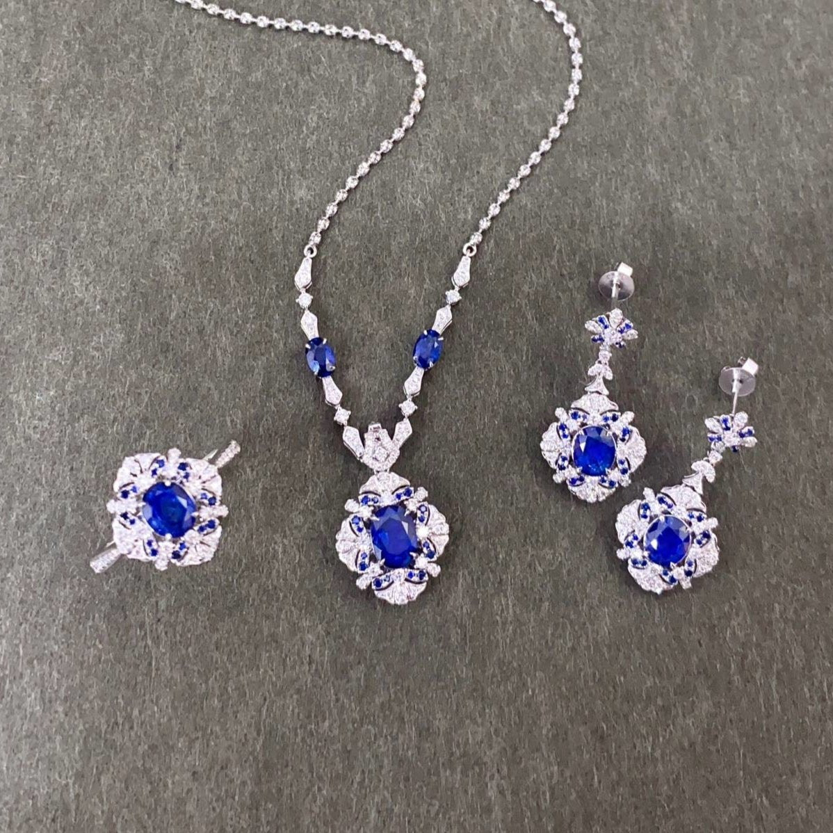 Natural Royal Blue Sapphire Drop Earrings with Diamond Accents | Tayam Jewellery