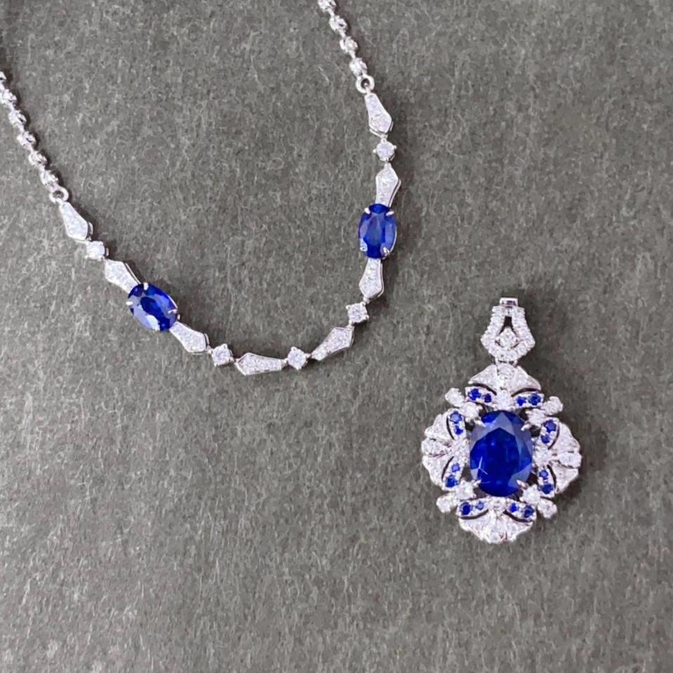 Natural Royal Blue Sapphire Drop Earrings with Diamond Accents | Tayam Jewellery