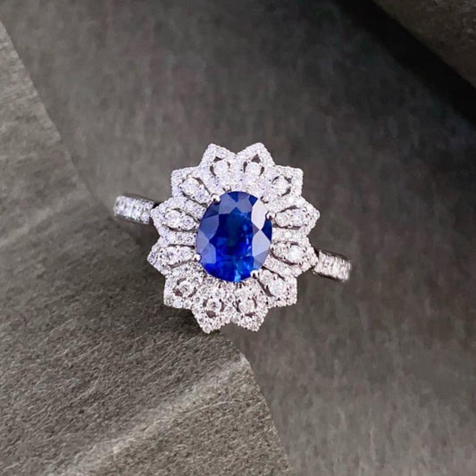 Natural Royal Blue Sapphire and Diamond Ring | Tayam Jewellery