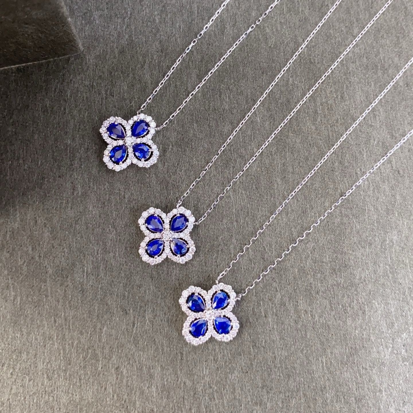 Natural Royal Blue Sapphire Four-Leaf Clover Diamond Necklace | Tayam Jewellery