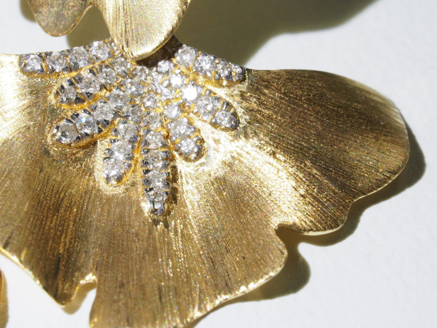 18K Gold Diamond Brushed Ginkgo Leaf Earrings | Tayam Jewellery