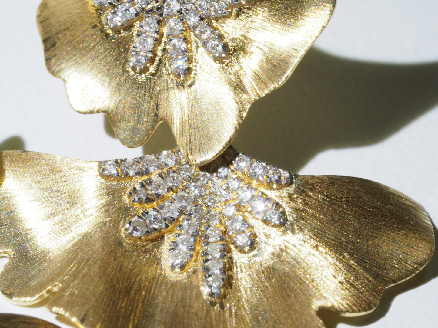 18K Gold Diamond Brushed Ginkgo Leaf Earrings | Tayam Jewellery