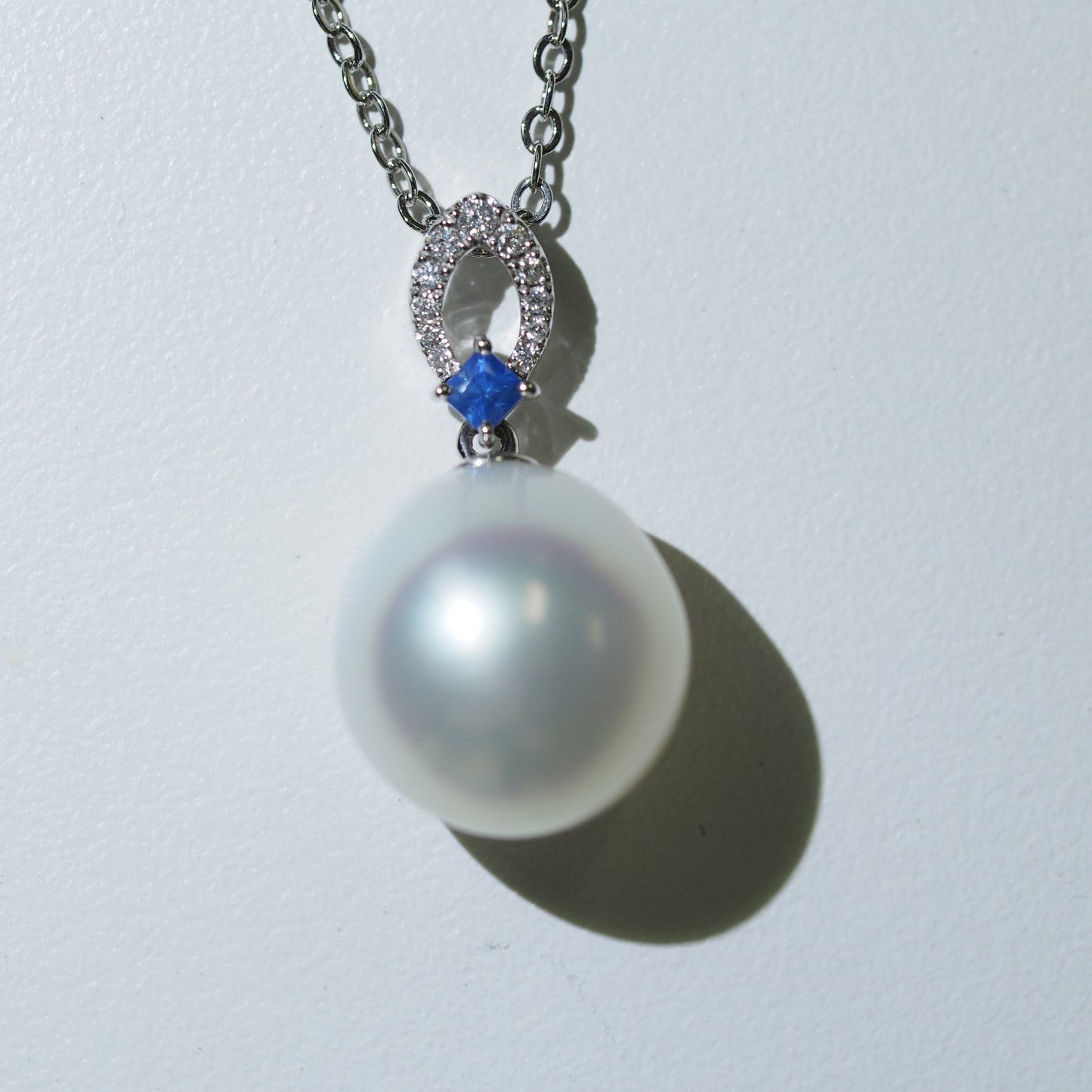 Australian South Sea Pearl Pendant with Diamonds &Sapphires | Tayam Jewellery