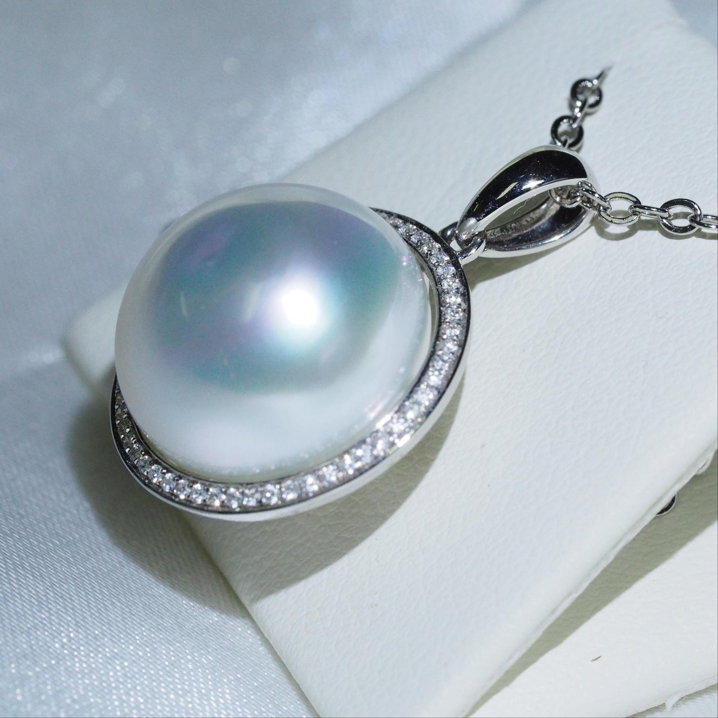 14-14.5mm button South Sea pearl pendant side view — AAA lustre 18K white gold | Tayam Sydney CBD
