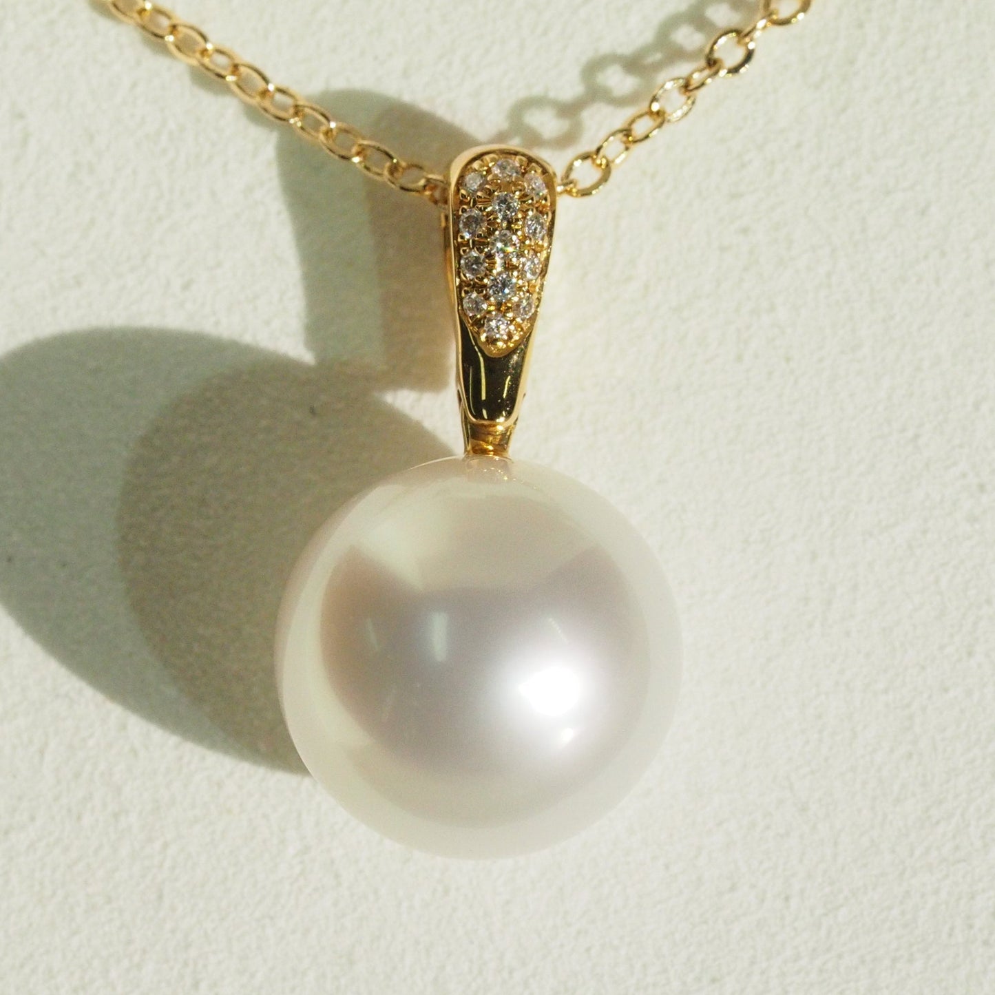 14-15mm round South Sea pearl pendant with natural diamonds — 18K yellow gold statement size | Tayam Sydney CBD