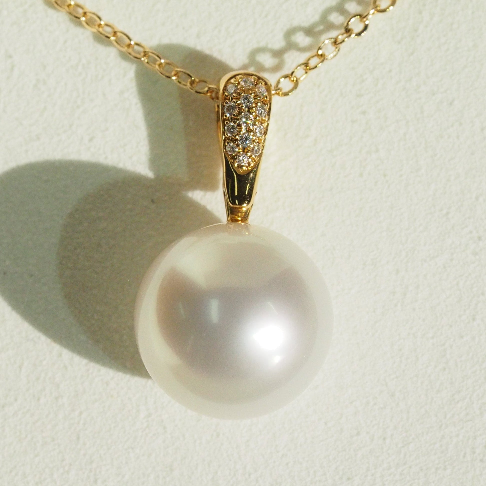 14-15mm round South Sea pearl pendant with natural diamonds — 18K yellow gold statement size | Tayam Sydney CBD