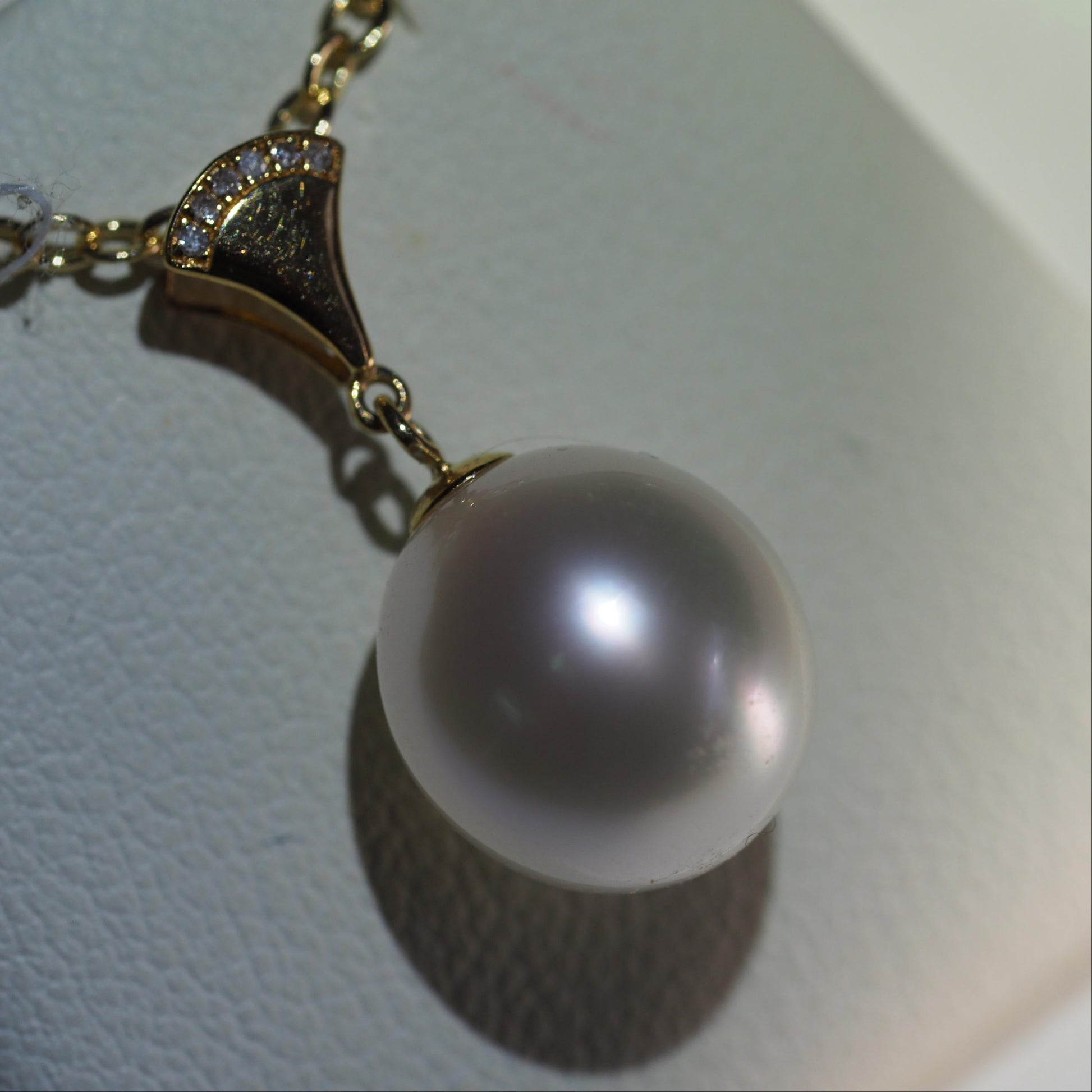 Silver pink South Sea Pearl oval pendant with diamond accents — Tayam Jewellery Sydney