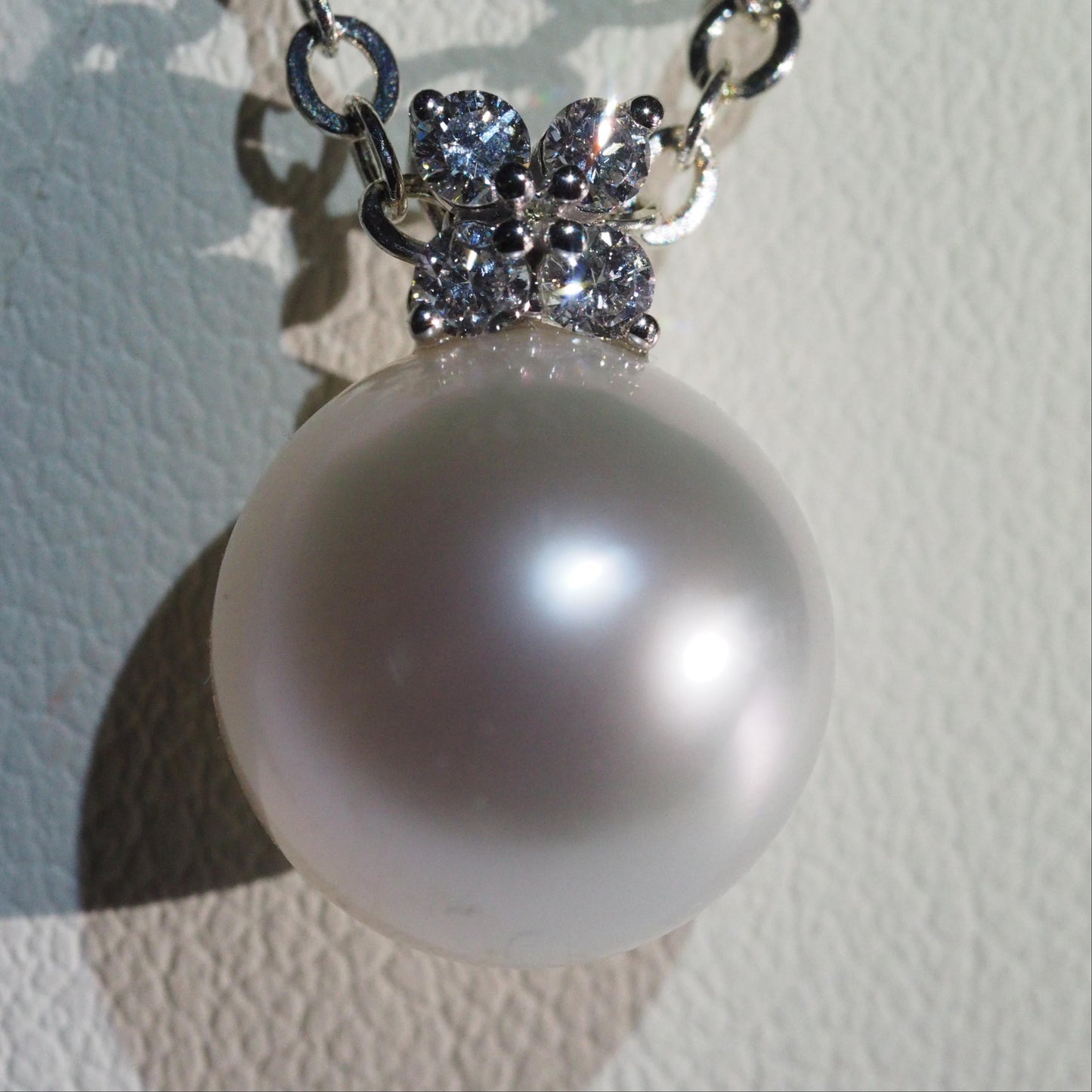 Silver South Sea Pearl round pendant with diamond accents — Tayam Jewellery Sydney