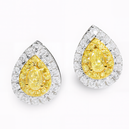 Pear-Shaped Yellow Diamond Earrings 18K Gold 0.5ct | Tayam Jewellery