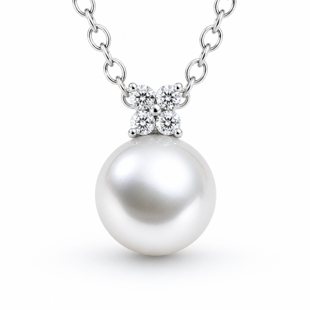 11mm Silver Australian South Sea Pearl pendant, 9K white gold with lab-grown diamonds | Sydney CBD
