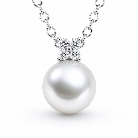 11mm Silver Australian South Sea Pearl pendant, 9K white gold with lab-grown diamonds | Sydney CBD