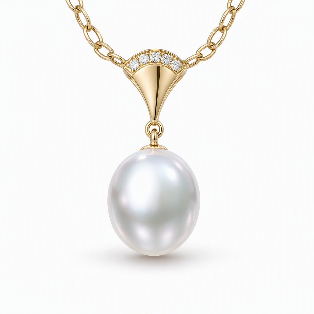 9.5-10mm Silver Pink Australian South Sea Pearl pendant, 18K gold with natural diamonds | Sydney CBD