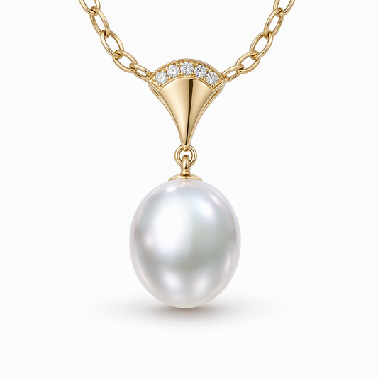 9.5-10mm Silver Pink Australian South Sea Pearl pendant, 18K gold with natural diamonds | Sydney CBD
