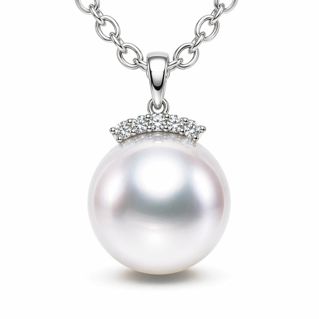9-10mm round Australian South Sea pearl pendant with lab diamond in 9K white gold | Tayam Sydney CBD