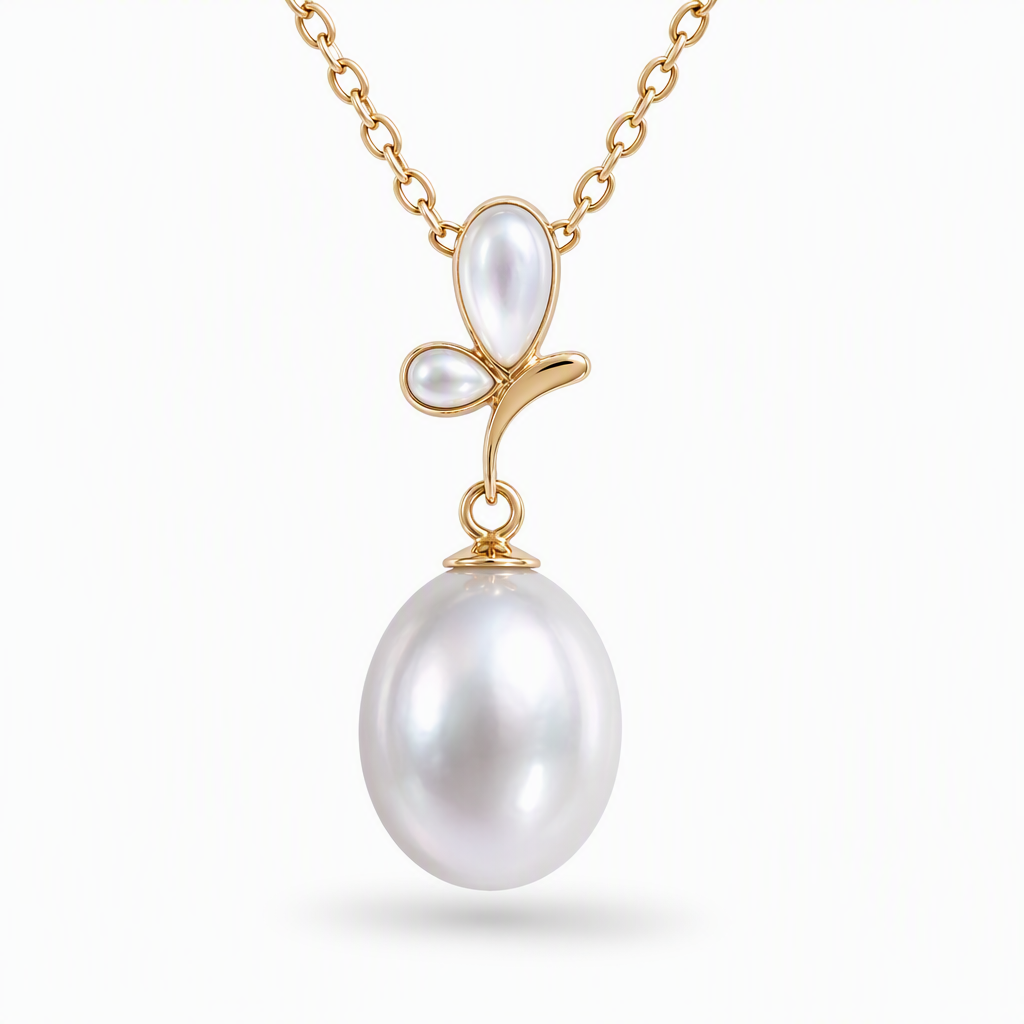 9-9.5mm Silver Australian South Sea Pearl pendant, 18K yellow gold with mother of pearl | Sydney CBD
