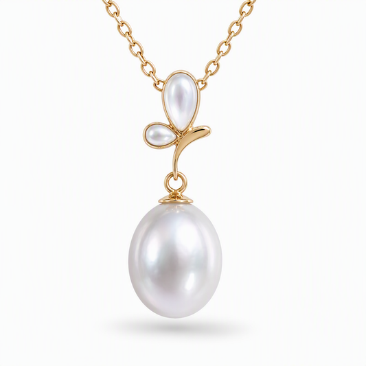 9-9.5mm Silver Australian South Sea Pearl pendant, 18K yellow gold with mother of pearl | Sydney CBD