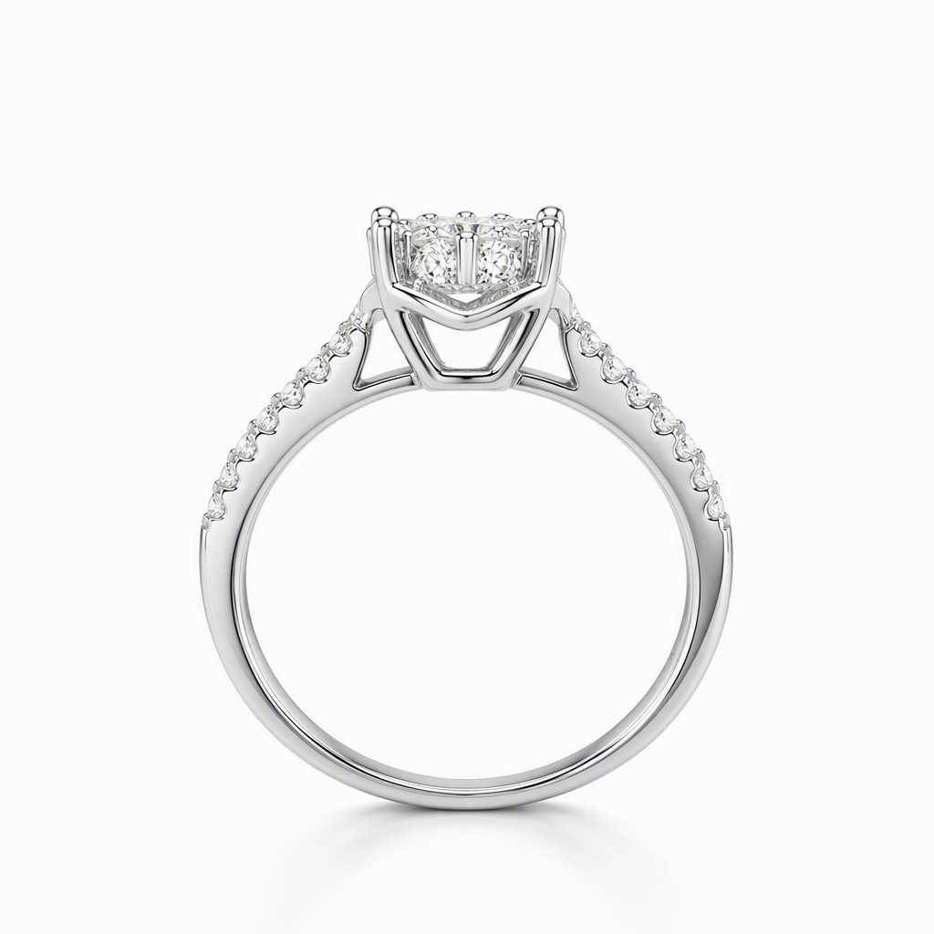 Grand halo engagement ring side profile — bespoke Sydney CBD | Tayam Jewellery