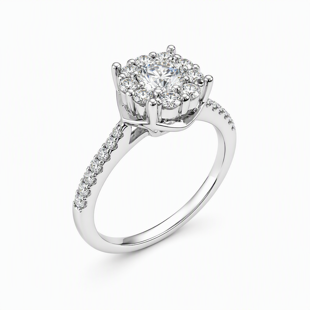 Oversized halo diamond ring close-up — 1ct D/E VVS lab grown | Tayam Sydney CBD