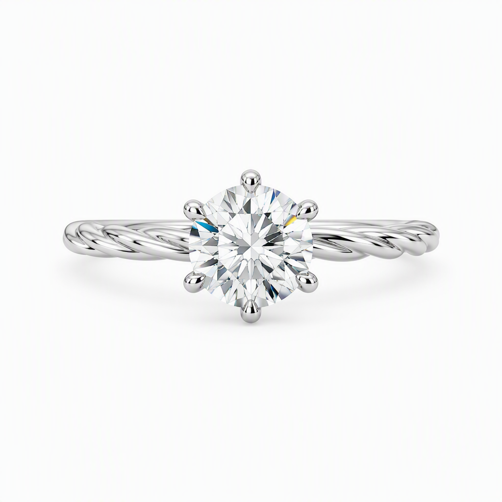 1ct round lab grown diamond six claw engagement ring on twist band | Tayam Sydney