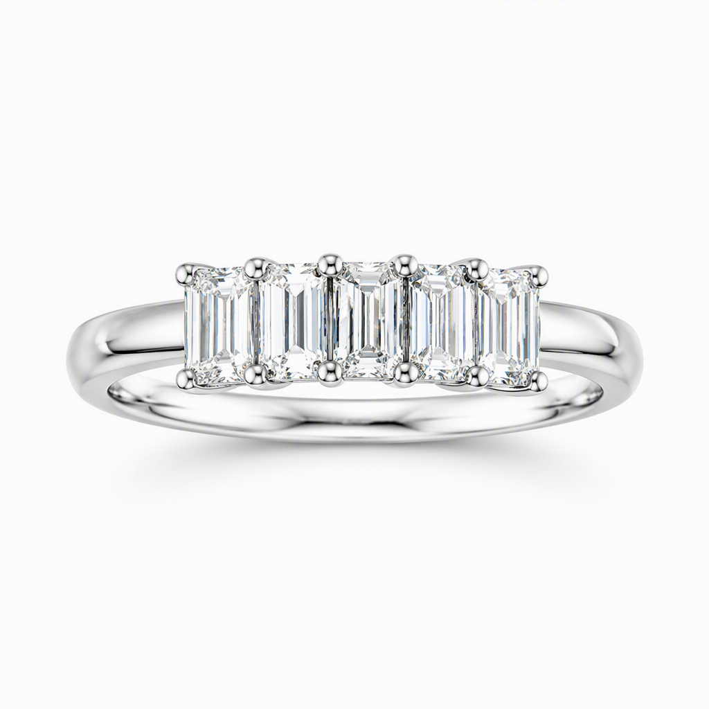 18K gold wedding band set with five emerald cut diamonds | Tayam Jewellery Sydney CBD